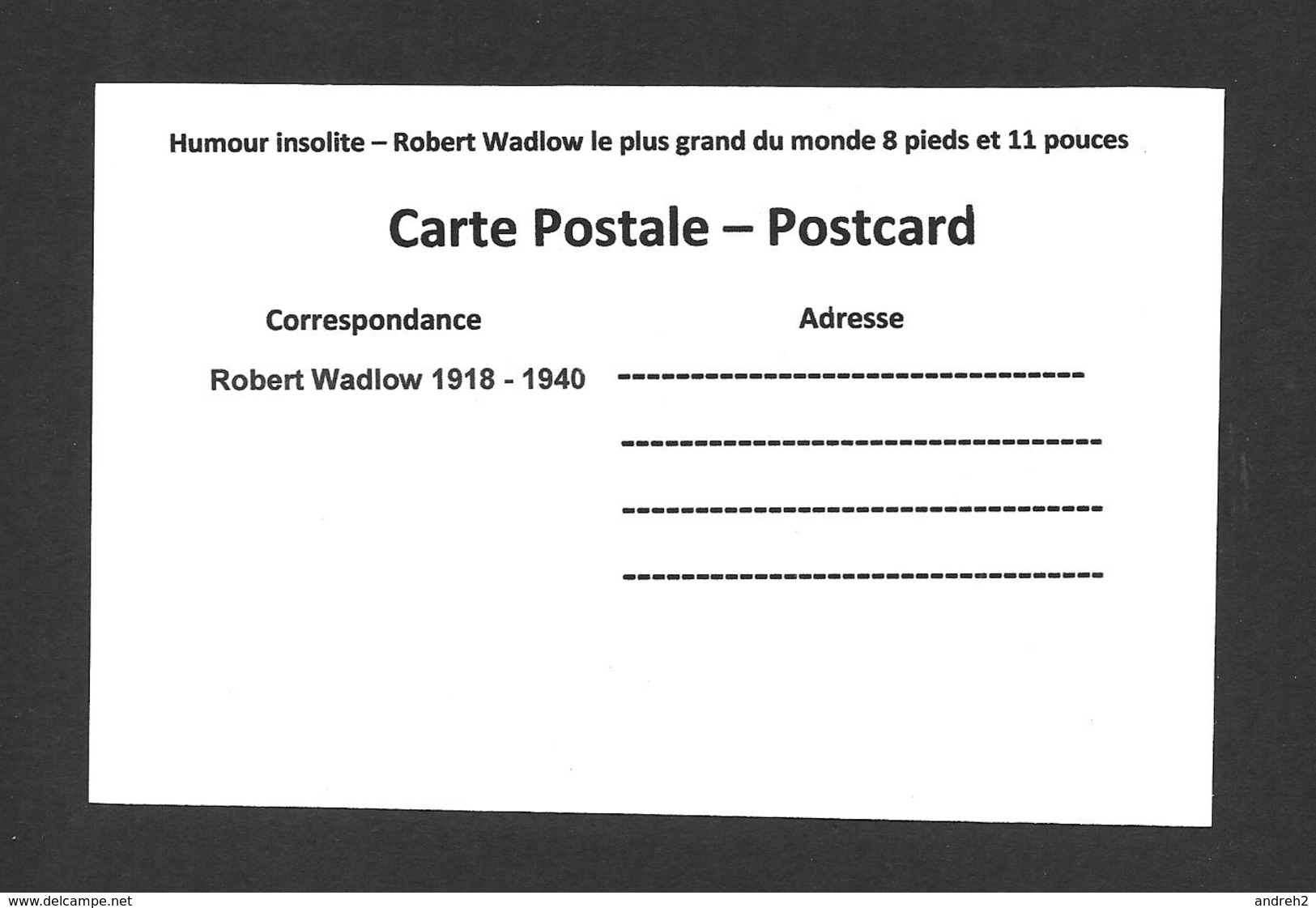 HUMOUR - INSOLITE - LE GÉANT ROBERT WADLOW LE PLUS GRAND DU MONDE 8 PIEDS ET 11 POUCES  1918 - 1940 - Humour