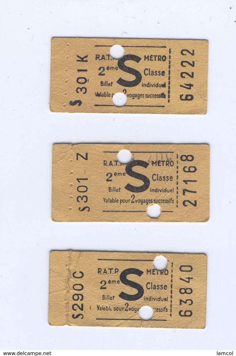 Trois Tickets De Metro Parisien RATP - Europe