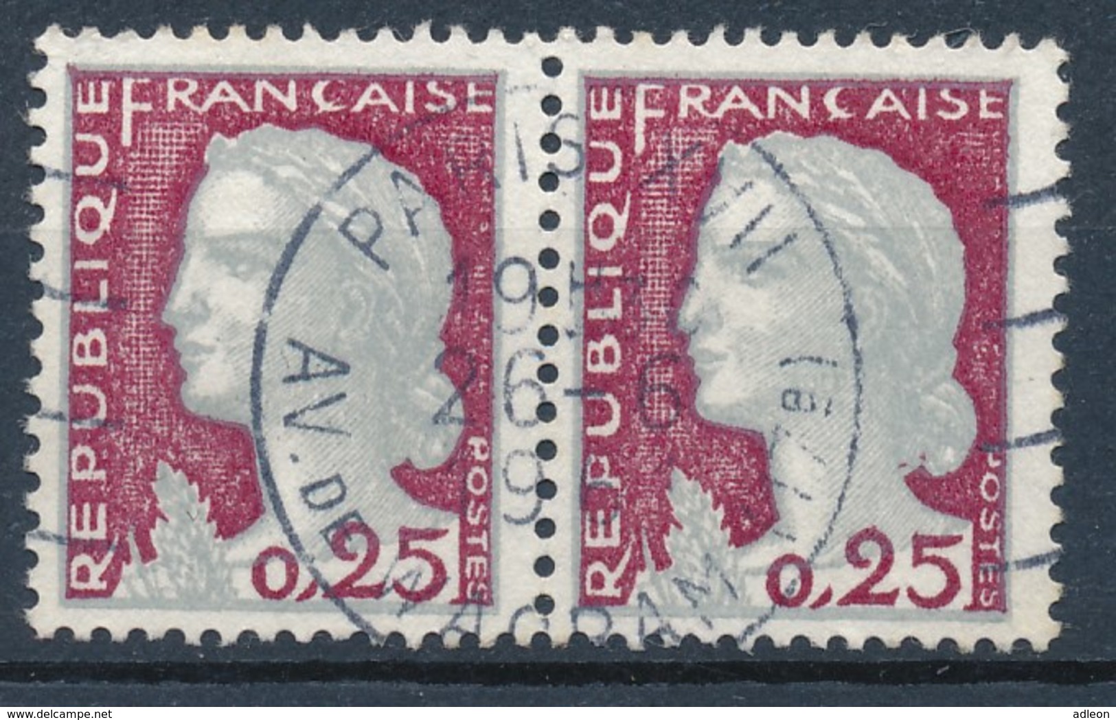 France - Marianne De Decaris YT 1263 Paire Horizontale Obl. - 1960 Marianne De Decaris