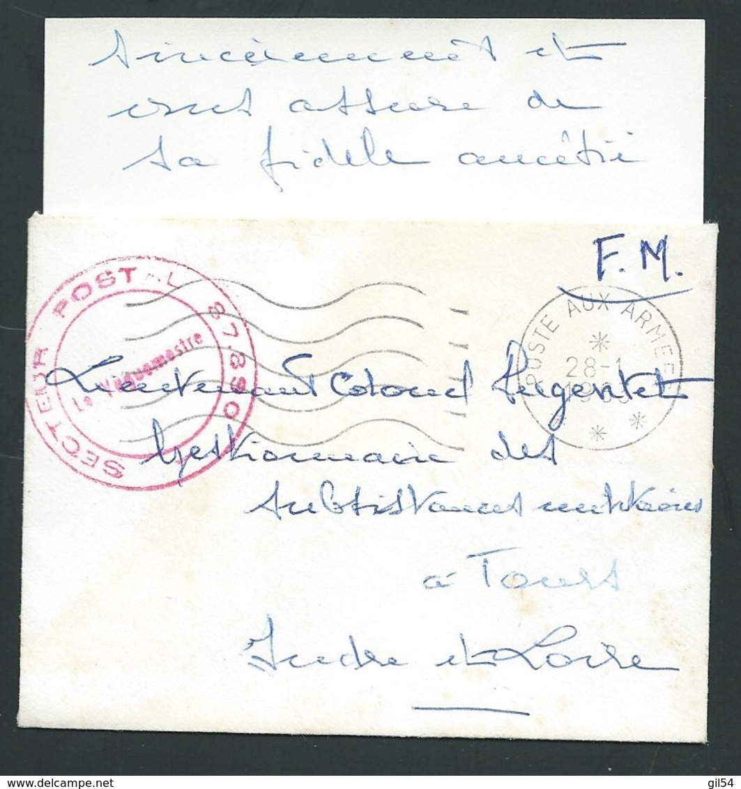 Cachet Rouge "secteur Postal 87890 , + Oblitération Poste Aux Armées Janvier 1963 Sur Lac  D'algérie -  Lx0904 - Guerre D'Algérie