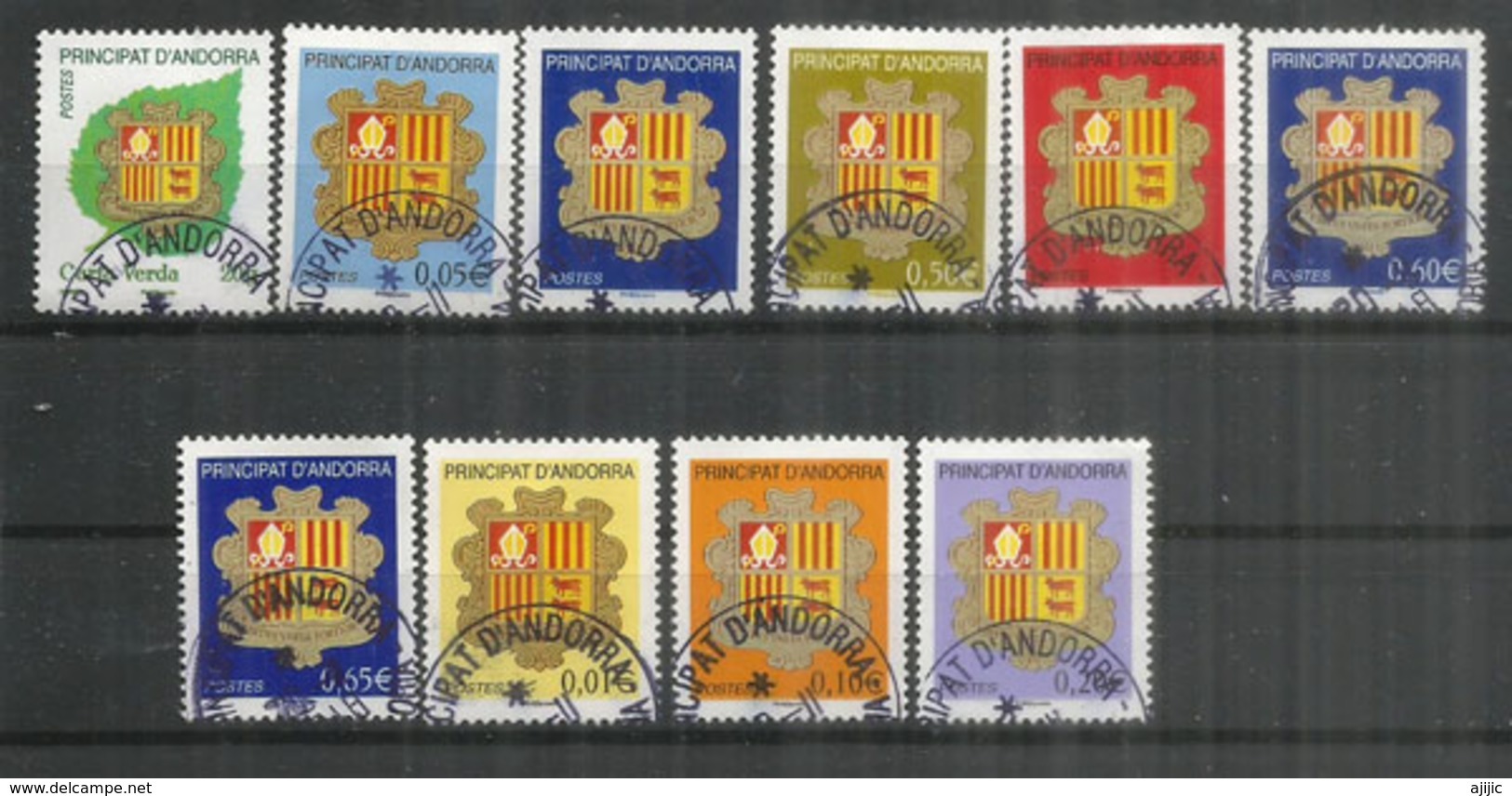 ANDORRA. Nouvelle Série Armoiries D'Andorre Année 2010, 10 Timbres Oblitérés., 1 ère Qualité - Timbres