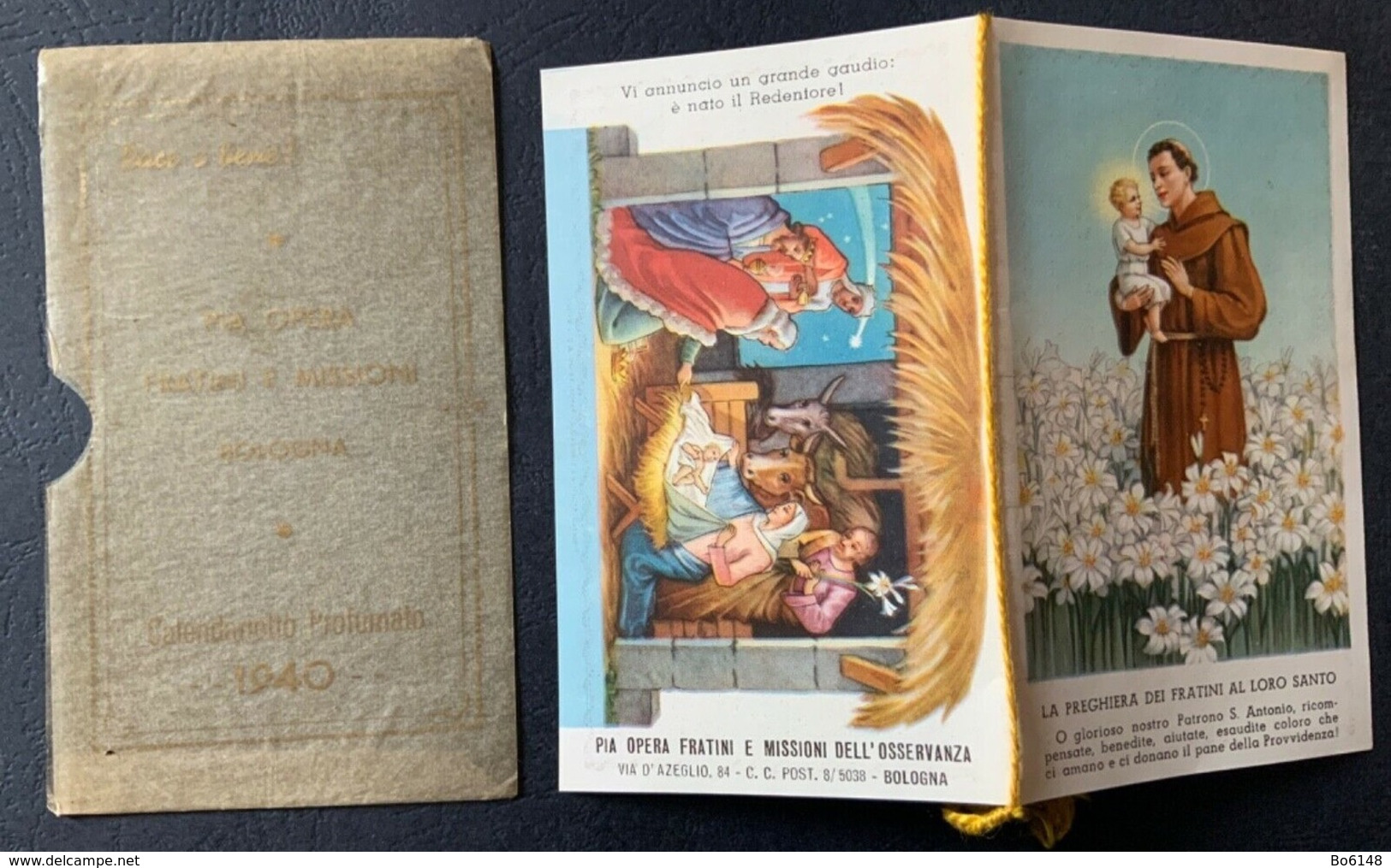 Santino Holy Card “ S. ANTONIO DA PADOVA “ Calendario 1940 Fratini Osservanza Bo - Formato Piccolo : 1921-40