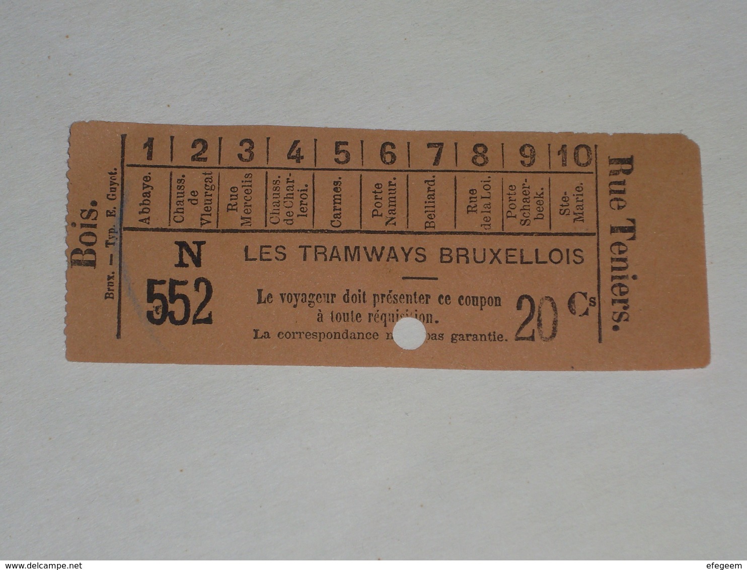 Ancien Ticket Tramway, Bruxelles Belgique.Ticket Autobus,Train, Metro. - Europe