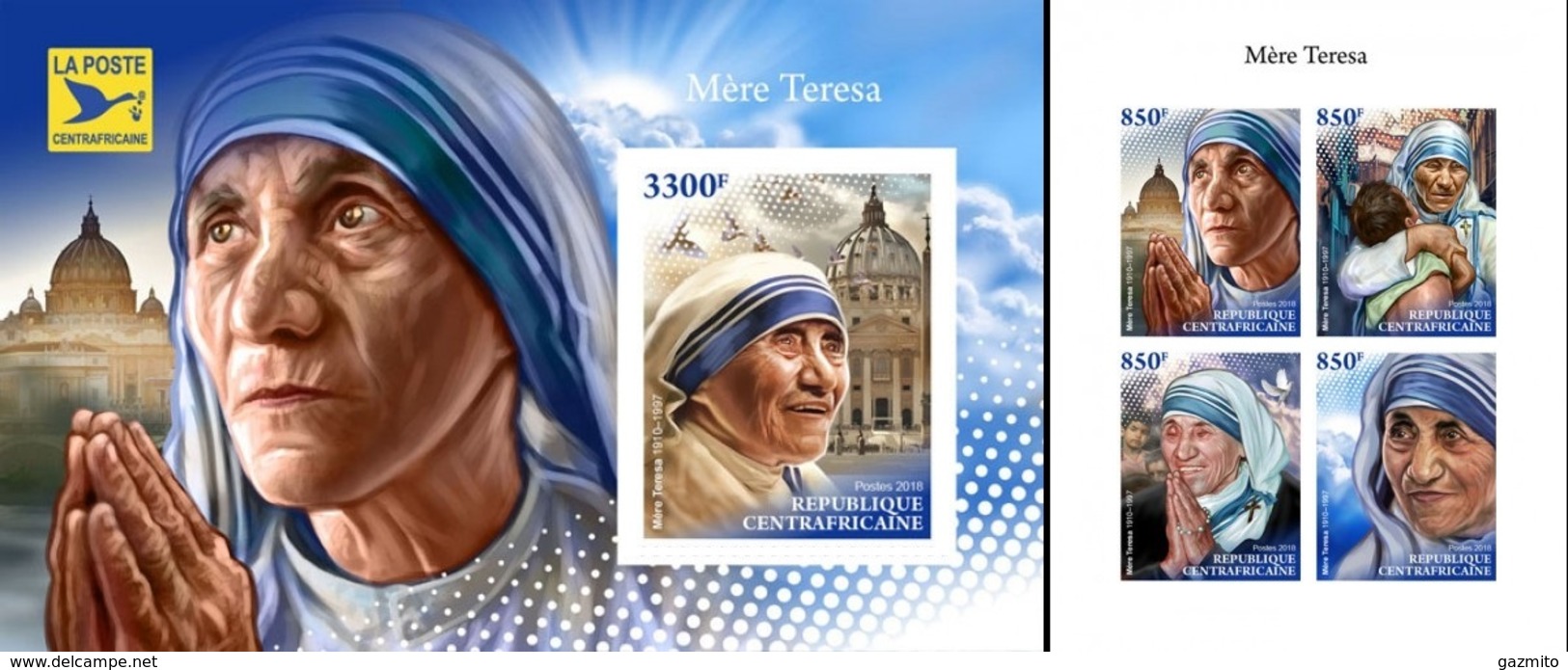 Centrafrica 2018, Mother Teresa, 4val In BF +BF IMPERFORATED - Mother Teresa