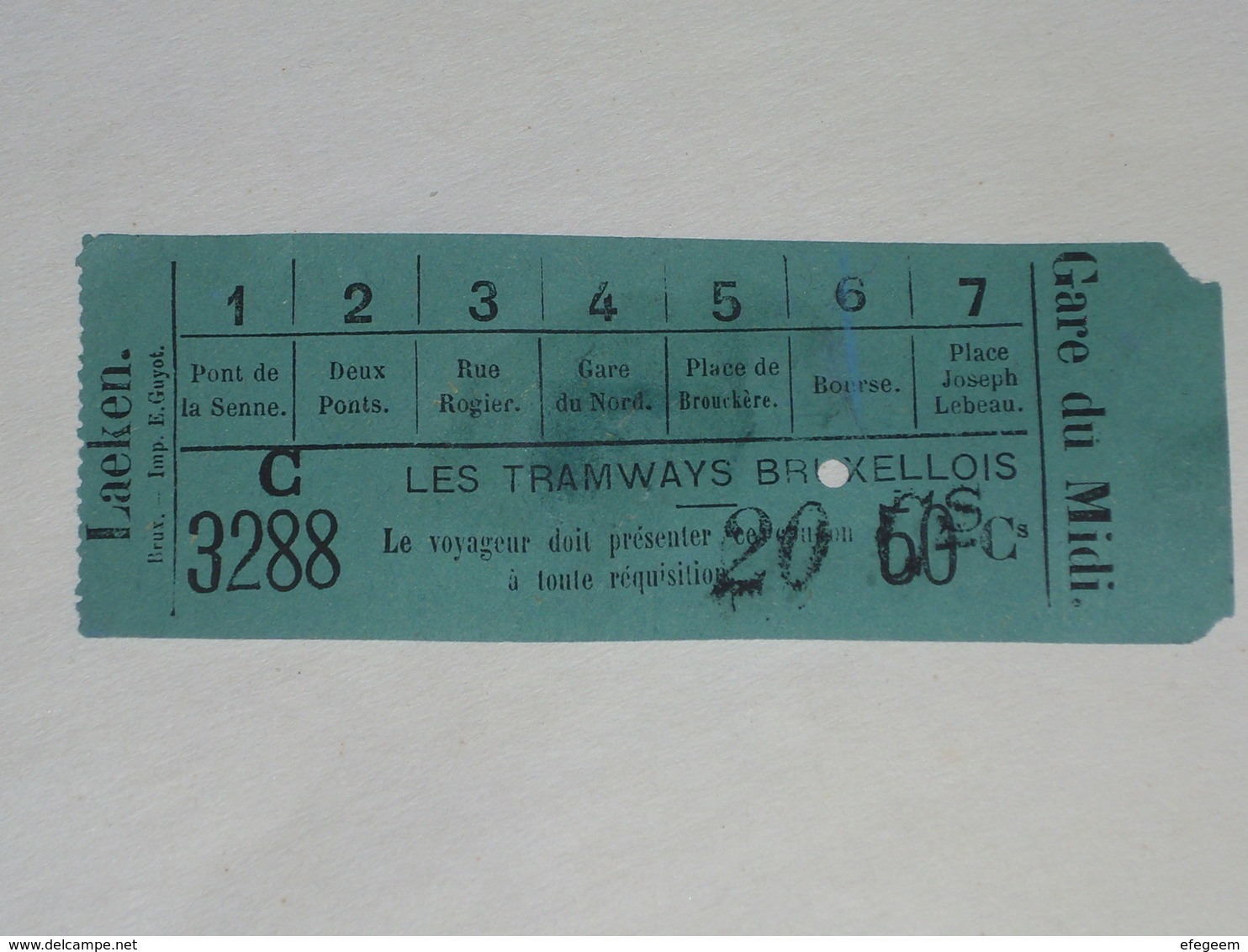 Ancien Ticket Tramway, Bruxelles Belgique.Ticket Autobus,Train, Metro. Surcharge. - Europe