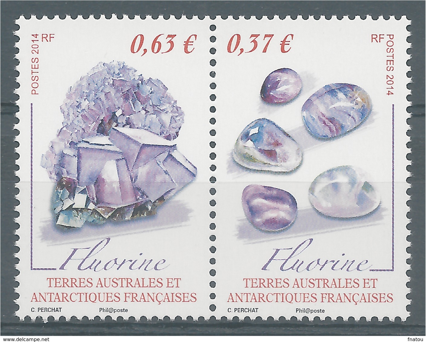 French Antarctic (FSAT), Mineral, Fluorite, 2014, MNH VF  A Pair Se-tenant - Unused Stamps