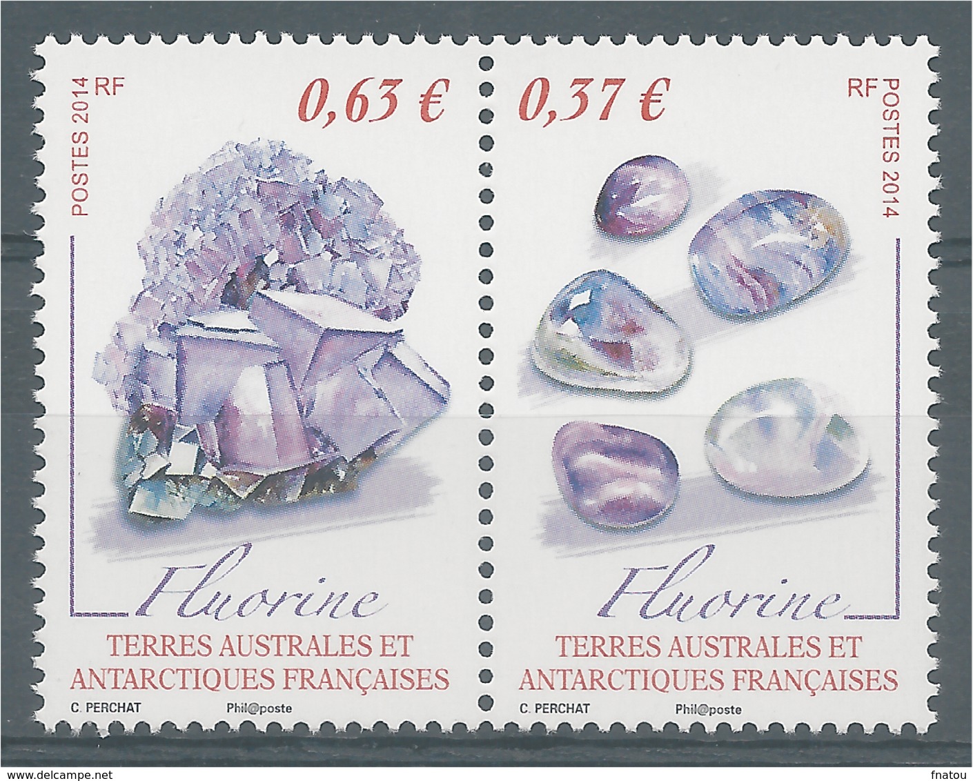 French Antarctic (FSAT), Mineral, Fluorite, 2014, MNH VF  A Pair Se-tenant - Nuevos