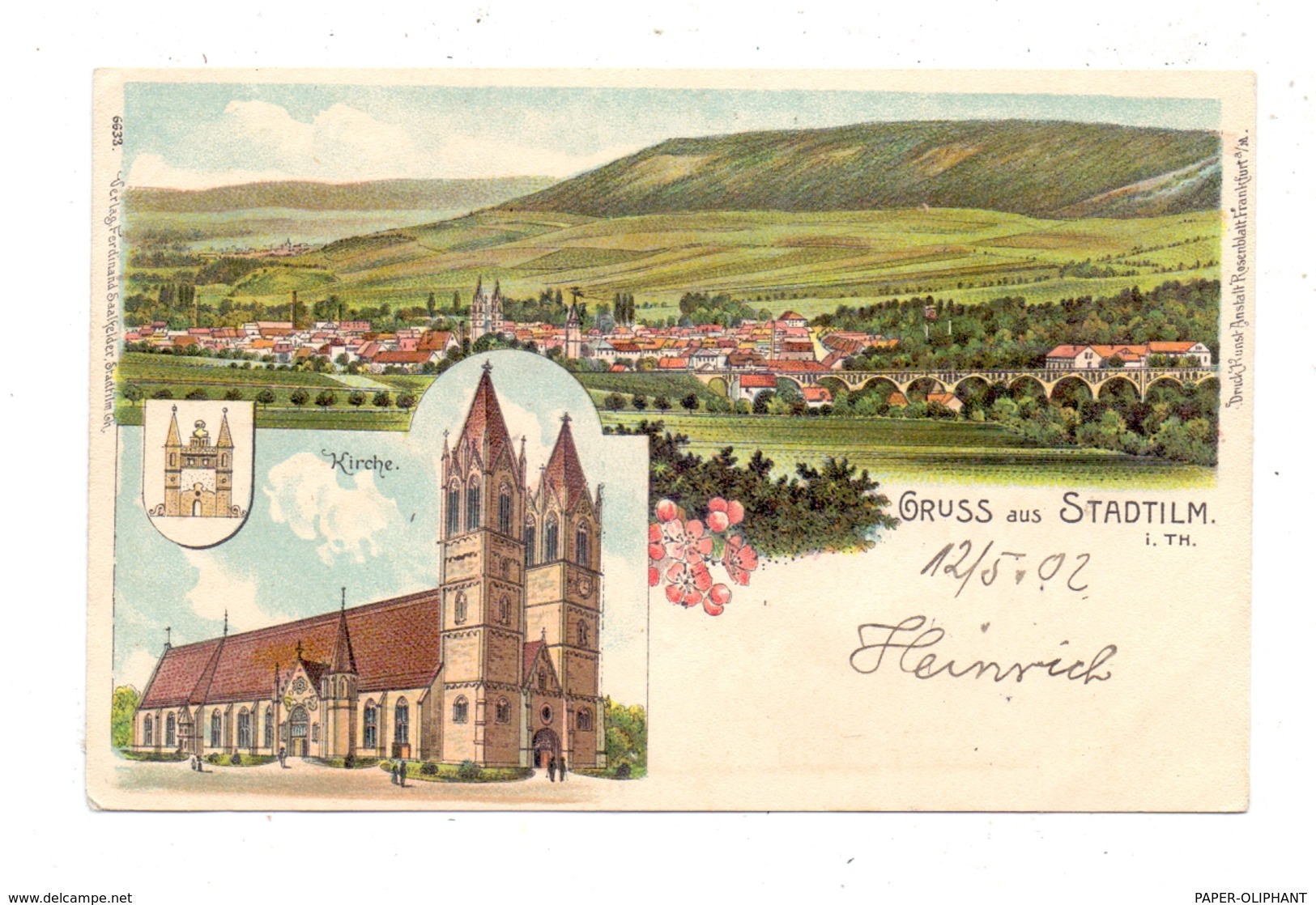 0-5217 STADTILM, Lithographie, Kirche Und Panoramaansicht, Bahnpost Erfurt-Saalfeld - Stadtilm