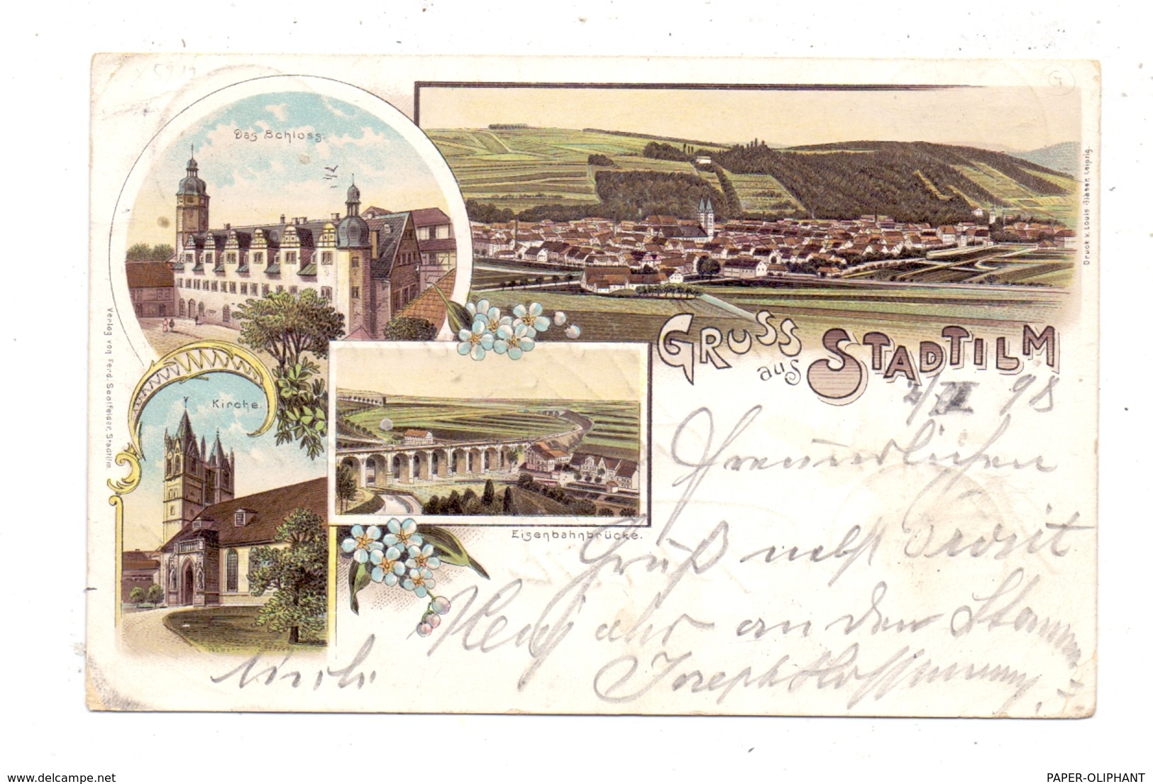 0-5217 STADTILM, Lithographie 1898, Eisenbahnbrücke, Kirche, Schloss, Panorama - Stadtilm