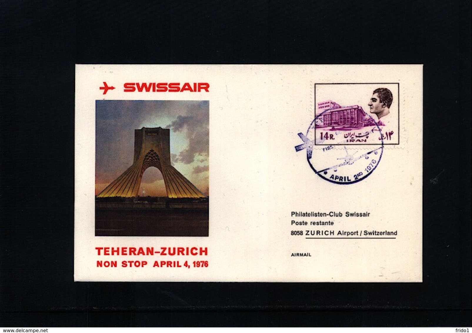 Iran 1976 Swissair First Flight Teheran - Zuerich - Iran