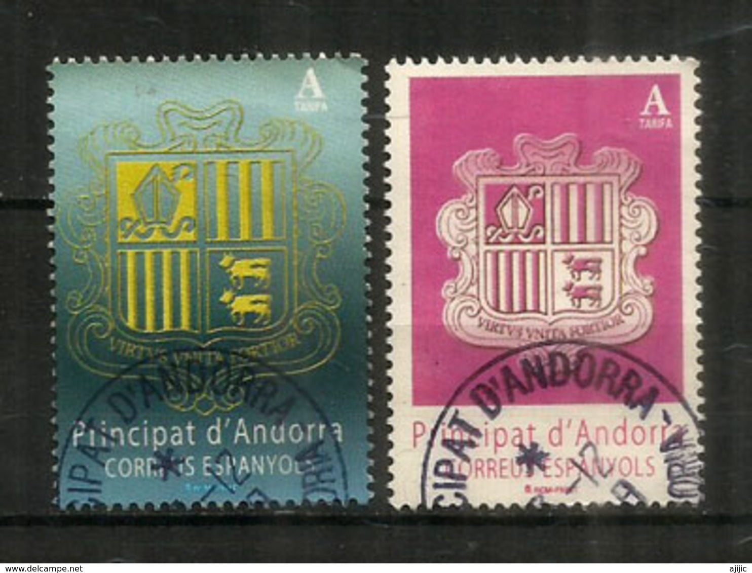 ANDORRA. Nouveaux Blasons D'Andorre 2018. Deux Timbres Obliteres, 1 Ere Qualite. AND.ESP - Gebraucht