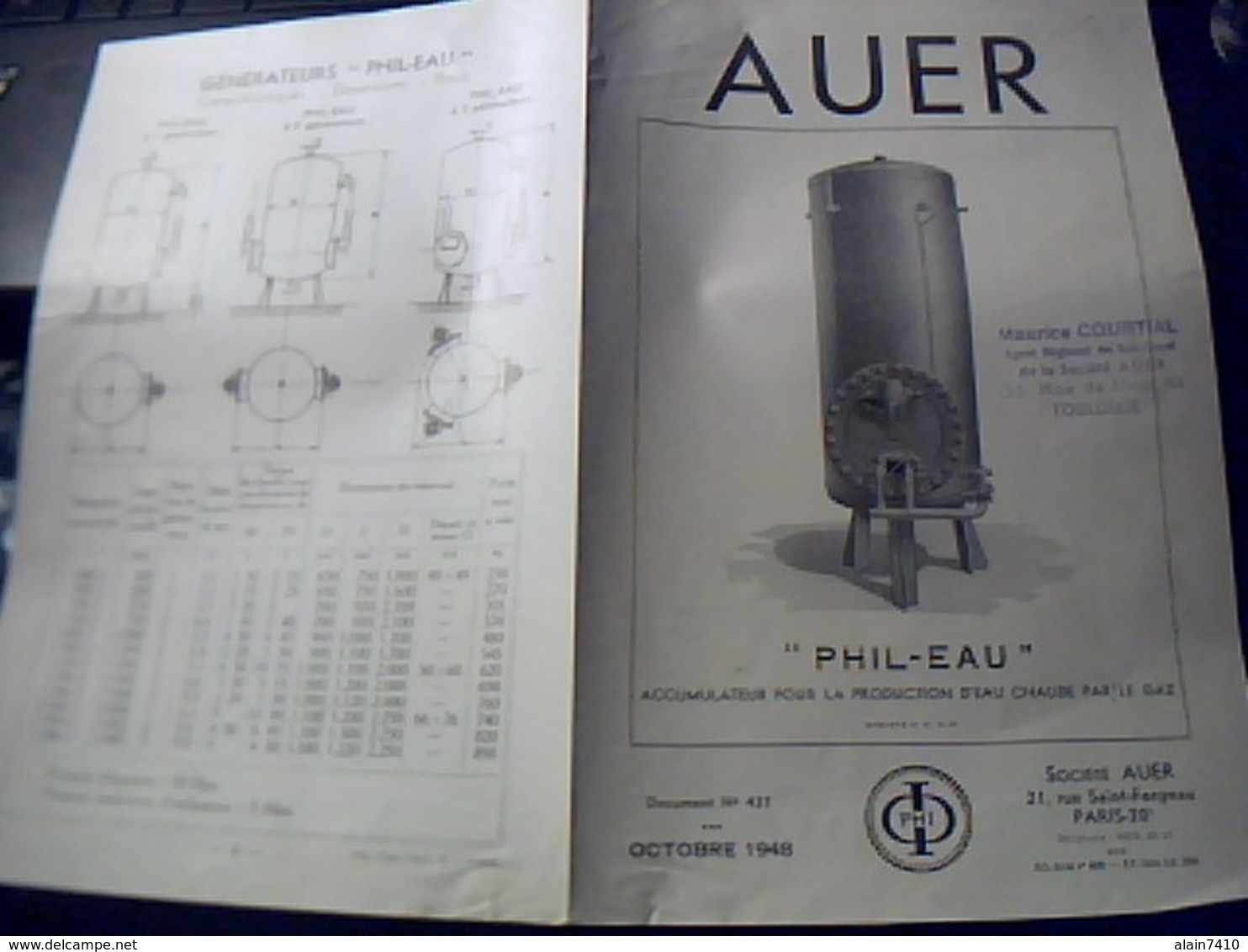 Publicite  Generateur PHIL- EAU AUER Pour Production  D Eau Chaude . Phi  Export  42 P STE AUER   A Paris Rue St Fargeau - Publicités