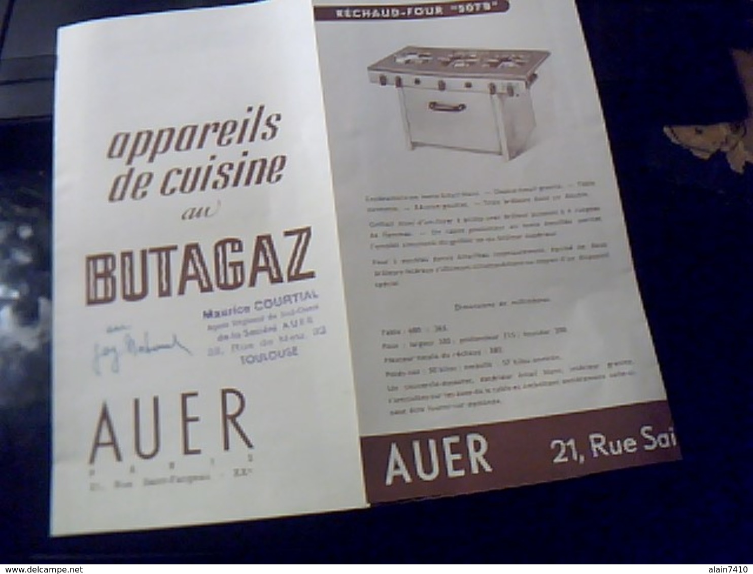 Publicite  Appareils De Cuisine  Au  Butagaz  AUER   A Paris Rue St Fargeau - Pubblicitari