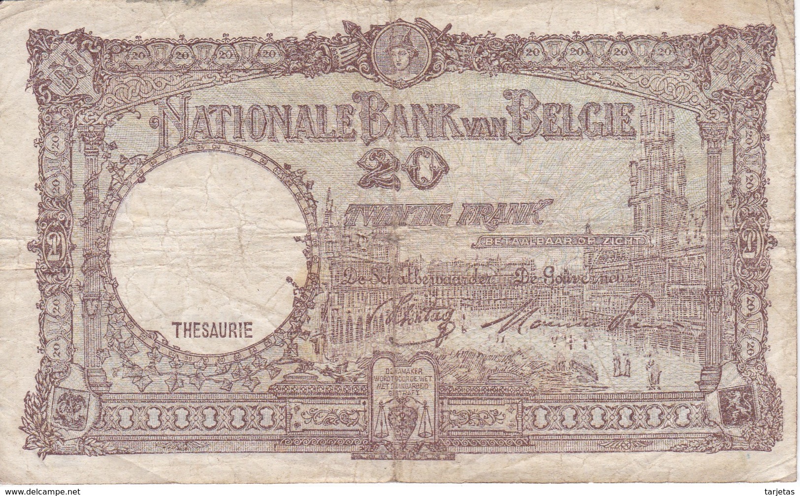 BILLETE DE BELGICA DE 20 FRANCS DEL 05-03-1945  (BANK NOTE) TRESORERIE - 20 Francs