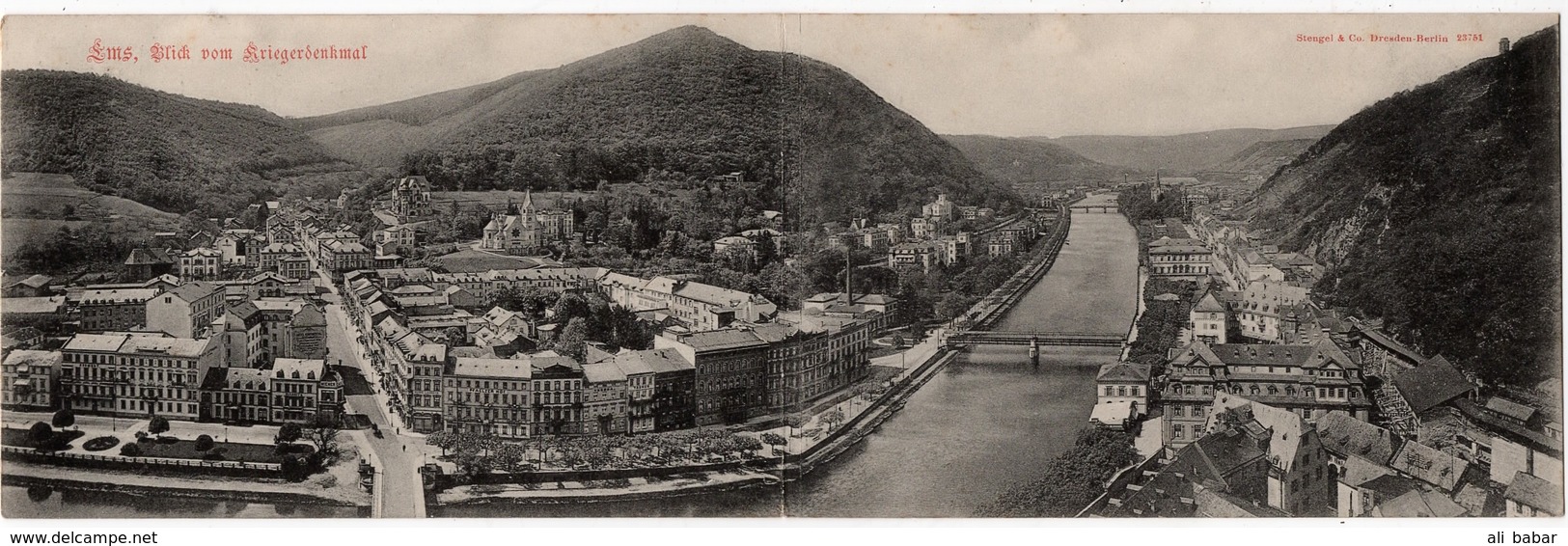 Ems : Carte Panoramique Double Format : Kriegerdenkmal (Editeur Stengel Et Cie, Dresden, N°23751) - Bad Ems