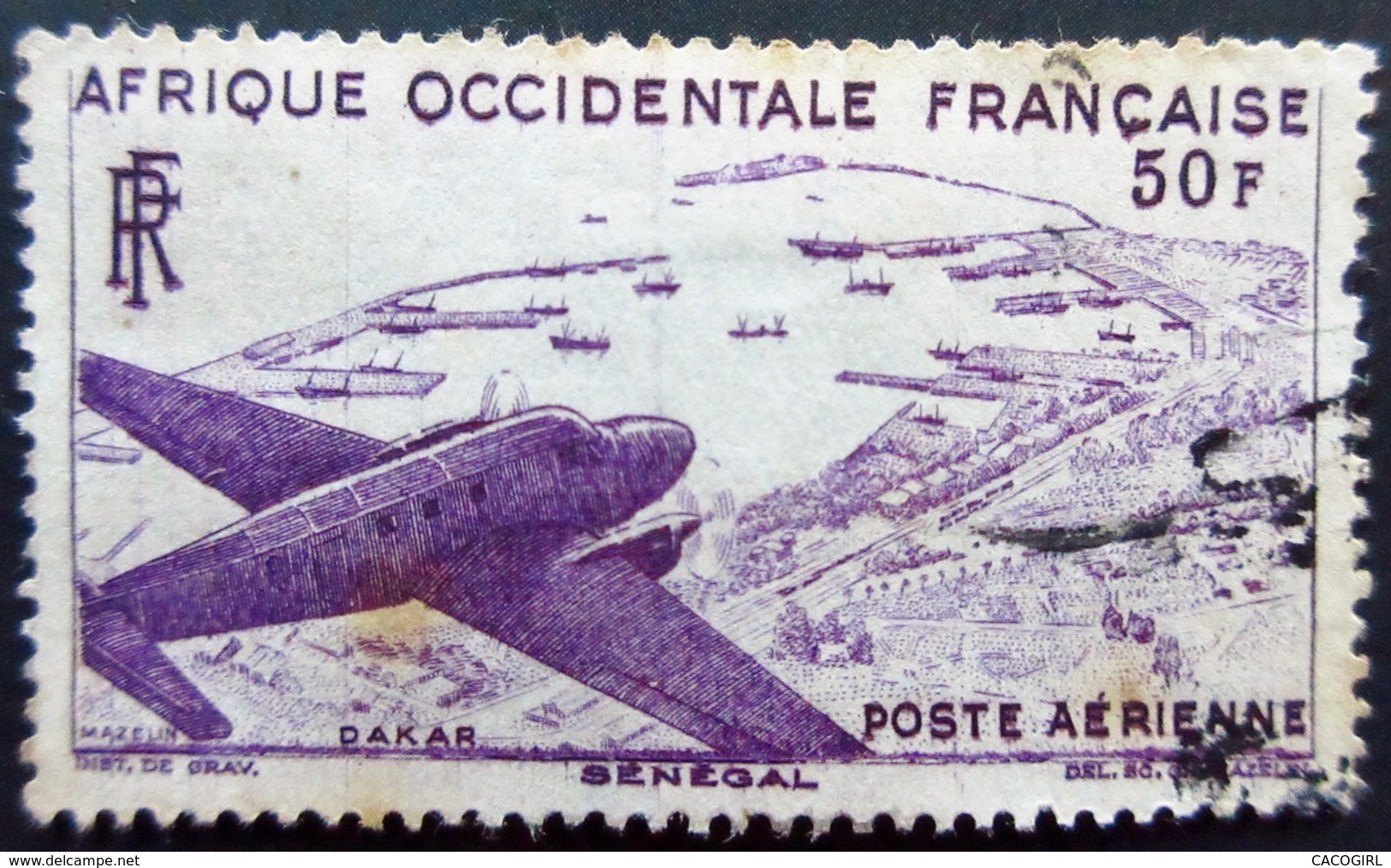 1947  France (ex-colonies & Protectorats) > A.O.F. PA12 Sénégal Avion Survolant Dakar-Plane Flying Over Dakar Oblitéré - Oblitérés