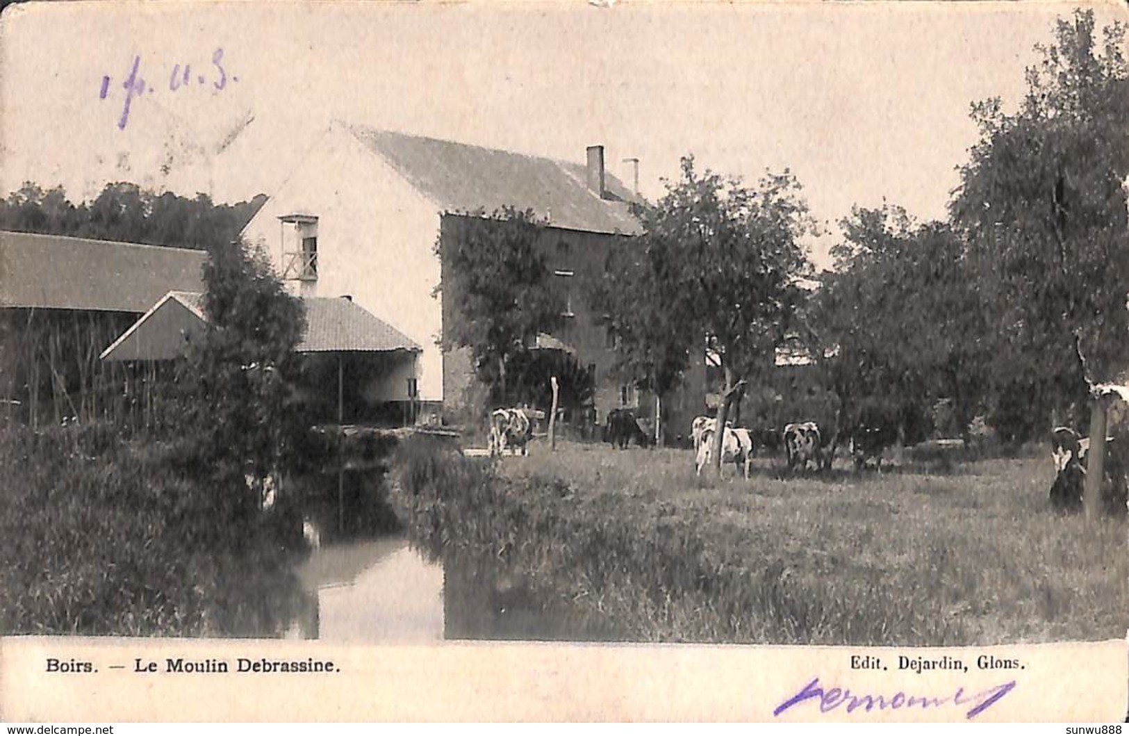 Boirs - Le Moulin Debrassine (animée, Roue à Aubes, Edit. Dejardin...adhésif Au Dos, 1904) - Bassenge