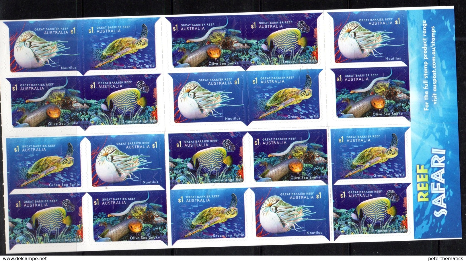 AUSTRALIA, 2018, MNH,TURTLES, SNAKES, NAUTILUS, SEA SNAKES,FISH, SELF-ADHESIVE BOOKLET OF 20v - Turtles