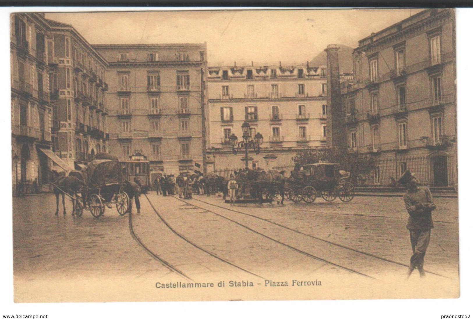 Napoli-castellammare Di Stabia-piazza Ferrovia-tram-carrozze-viagg.1911-animata-cartol. Di 108 Anni- - Castellammare Di Stabia