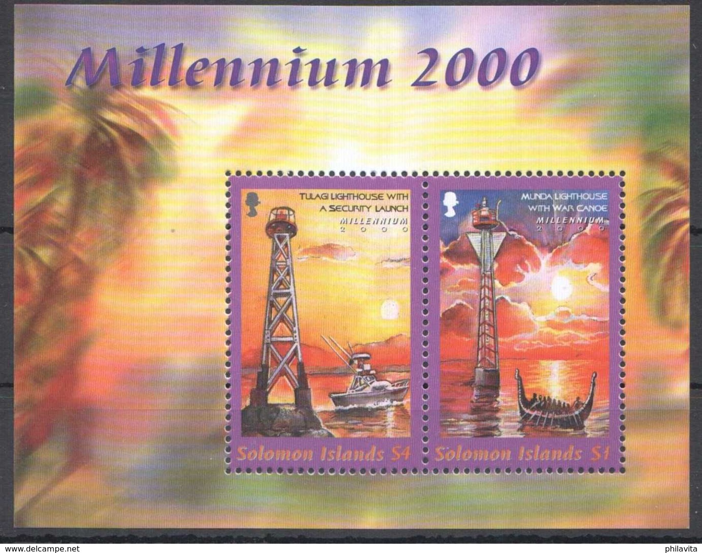 2000 Solomon Islands - MIllenium Morning -Tulagi And Munda Lilghthouses - MS MNH** MI B 59 - Leuchttürme