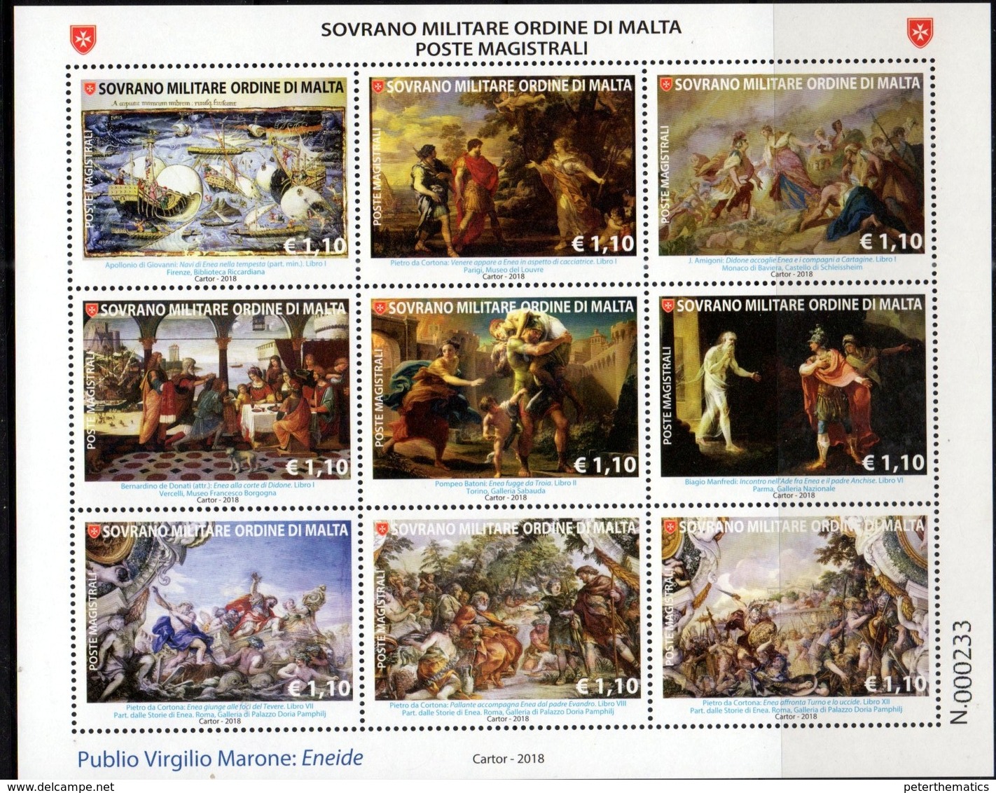 SOVEREIGN MILITARY ORDER OF MALTA, SMOM, 2018, MNH, AENEID, MASTERPIECES OF LITERATURE, SHIPS, SHEETLET - Other & Unclassified