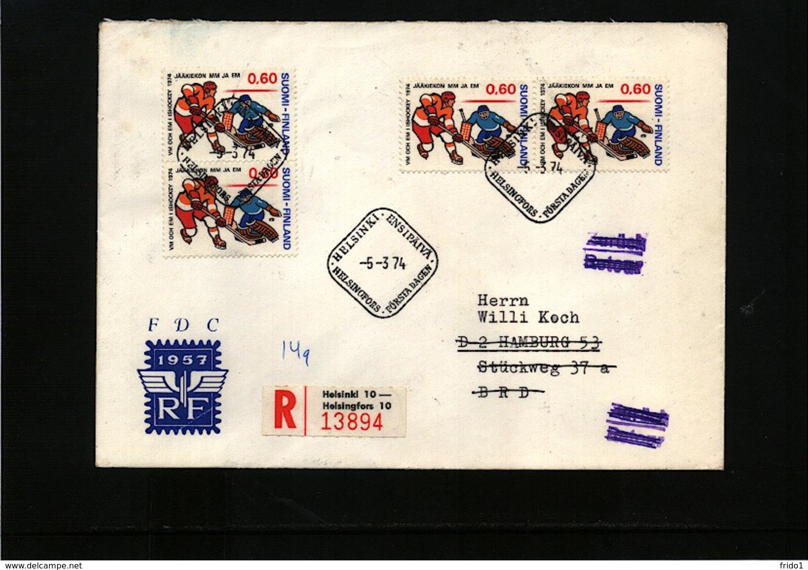 Finland 1974 Hockey Interesting  Registered Letter - Hockey (Ice)