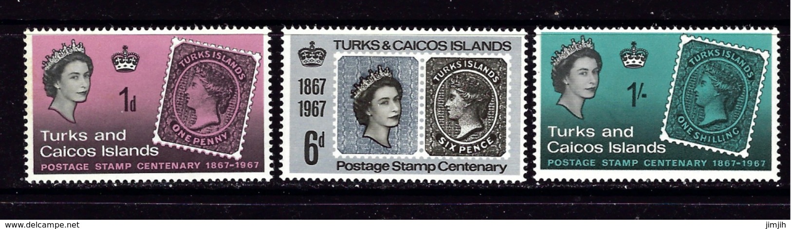 Turks And Caicos 172-74 Lightly Hinged 1967 Stamp On Stamp - Turks And Caicos