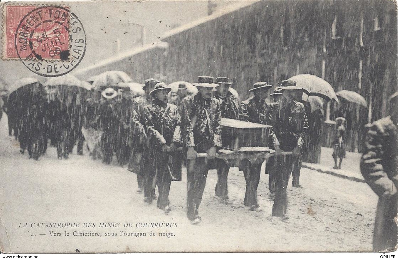 Catastrophe Des Mines De Courrières Vers Le Cimetière Cachet NORRENT FONTES 5 Juillet 1906 Pour Boulogne - Autres & Non Classés