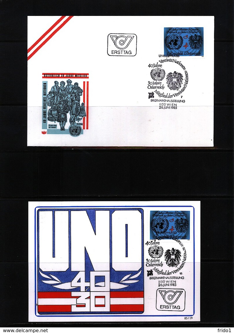 Austria / Oesterreich + UNO Wien 1985 40 Years Of UNO Joint Issue 4 Different Covers - Gemeinschaftsausgaben