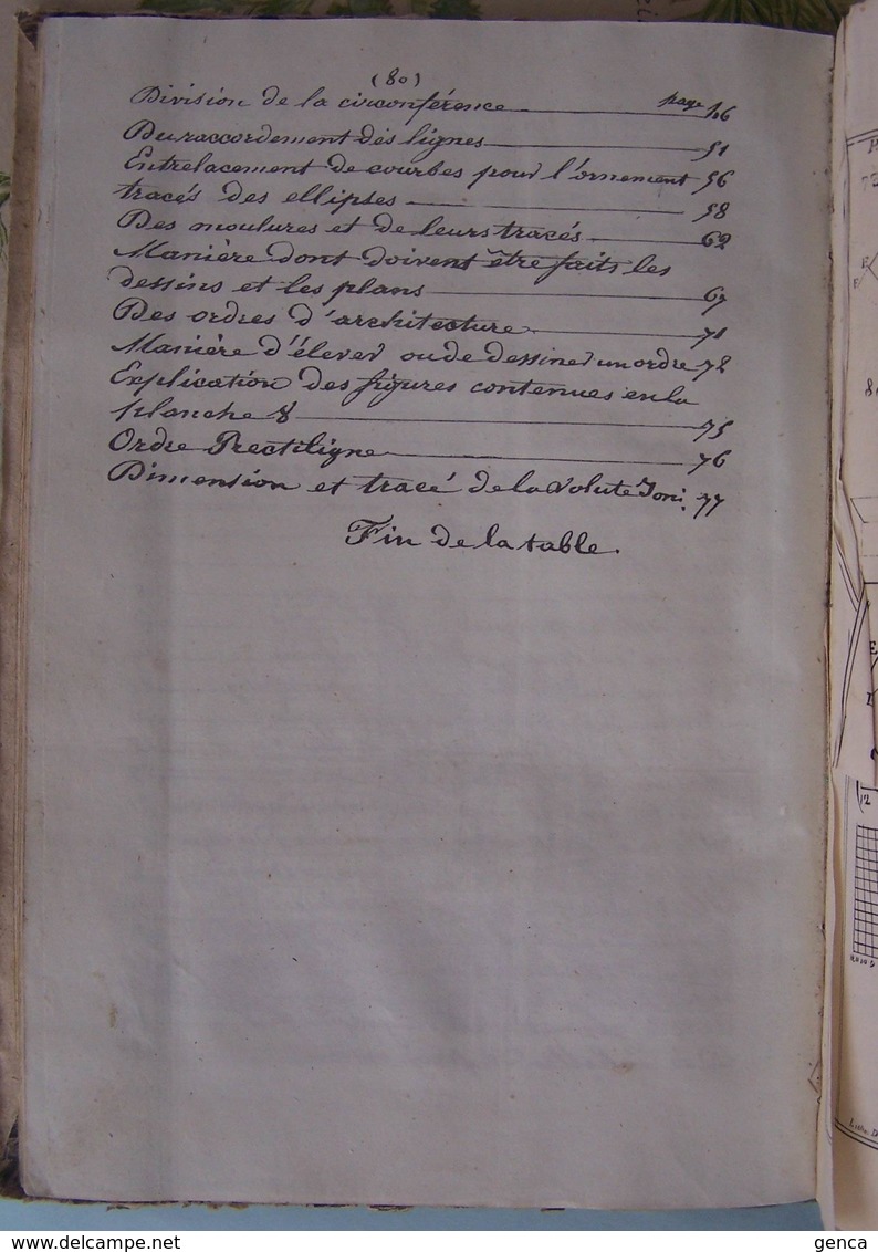 Livre manuscrit , Principes dessin d'architecture par Navlet ,professeur Ecole Normale Supérieure de Châlons sur Marne