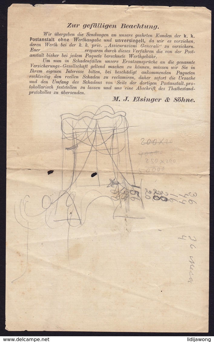 AUSTRIA WIEN - M. J. ELSINGER - INVOICE RECHNUNG FAKTURA 1895 (see Sales Conditions) - Autriche