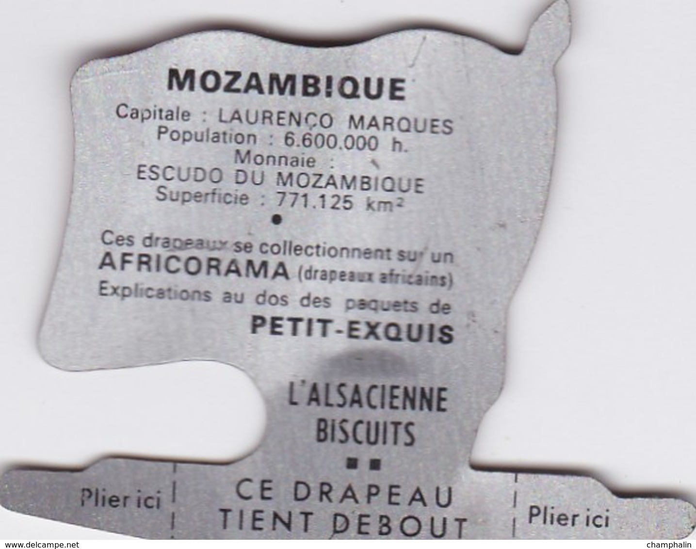 Figurine Publicitaire Biscuits L'Alsacienne Petit-Exquis - Drapeau - Mozambique - Années 60/70 - Tôle - Africorama - Sonstige & Ohne Zuordnung