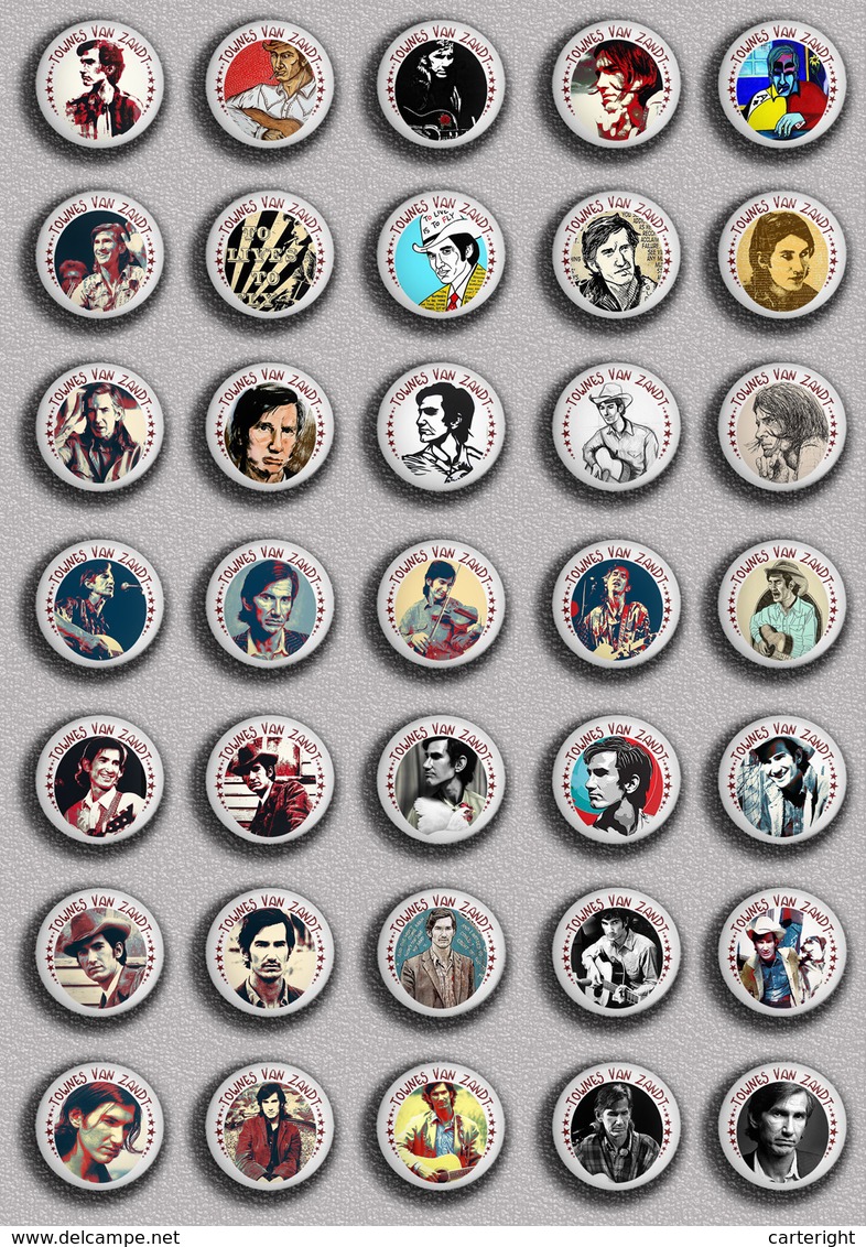 35 X Townes Van Zandt Music Fan ART BADGE BUTTON PIN SET (1inch/25mm Diameter) - Musique