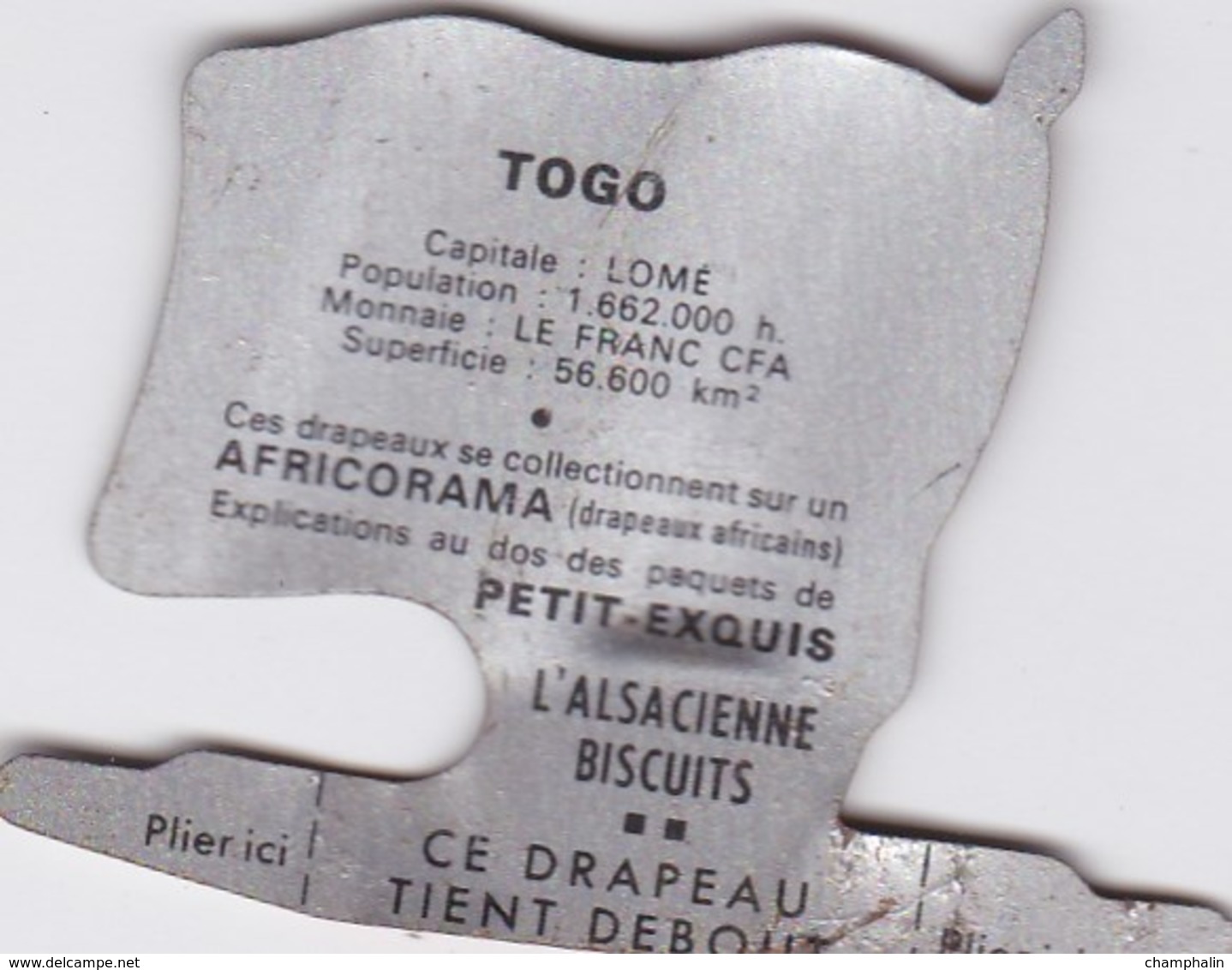 Figurine Publicitaire Biscuits L'Alsacienne Petit-Exquis - Drapeau - Togo - Années 60/70 - Tôle - Africorama - Sonstige & Ohne Zuordnung