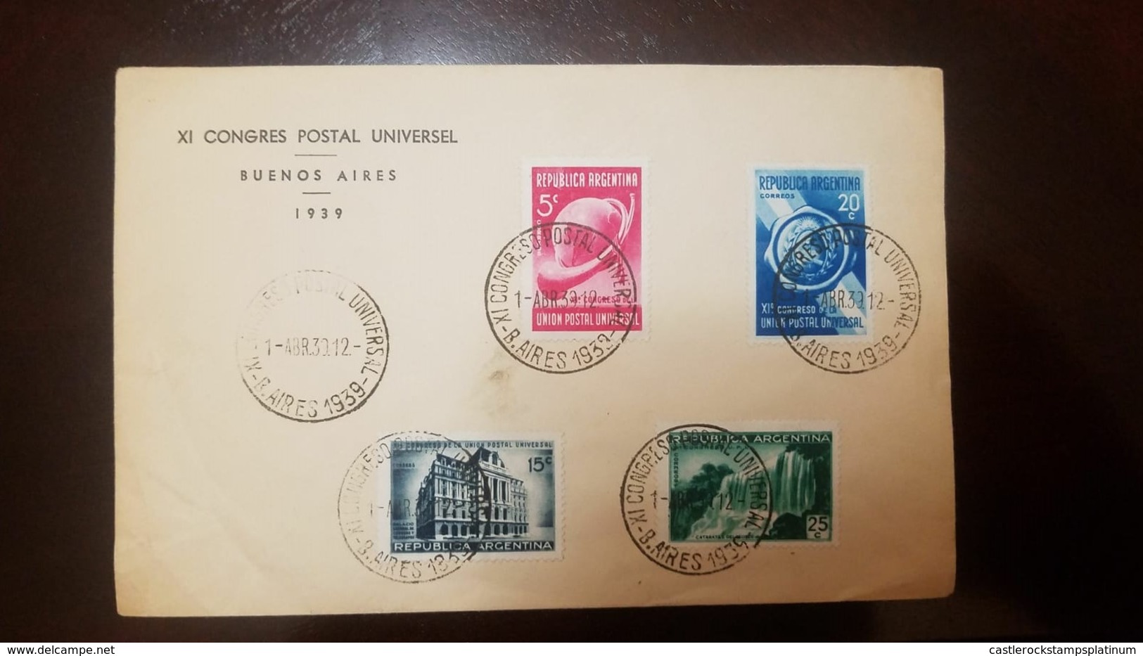 O) 1939 ARGENTINA, ALLEGORY OF UPU-POST OFFICE BUENOS AIRES-IGUACU FALLS -COAT OF AMRS, CONGRES POSTAL  UNIVERSEL, FDC X - FDC