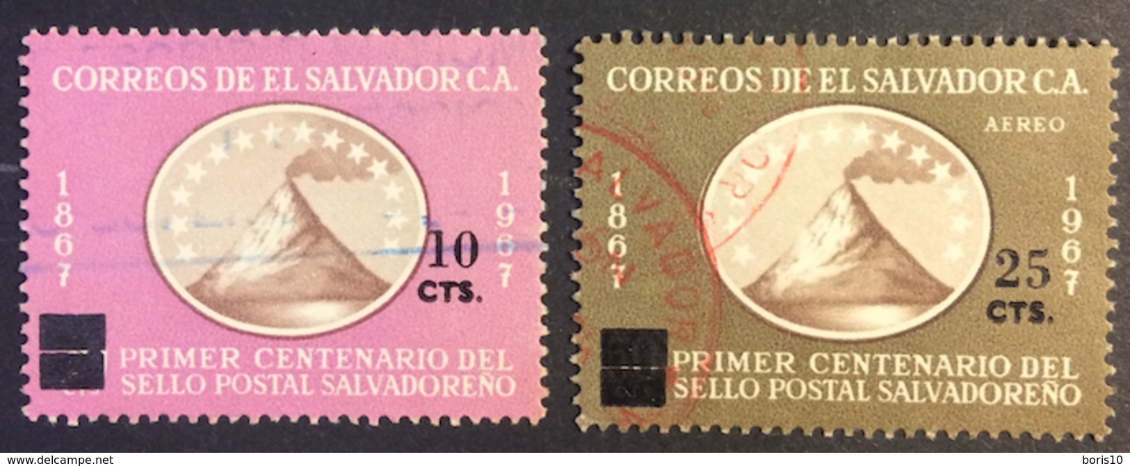 El Salvador Used  1973 Stamps Of 1967 Surcharged, The Mountains, Volcano, Airmail - Salvador
