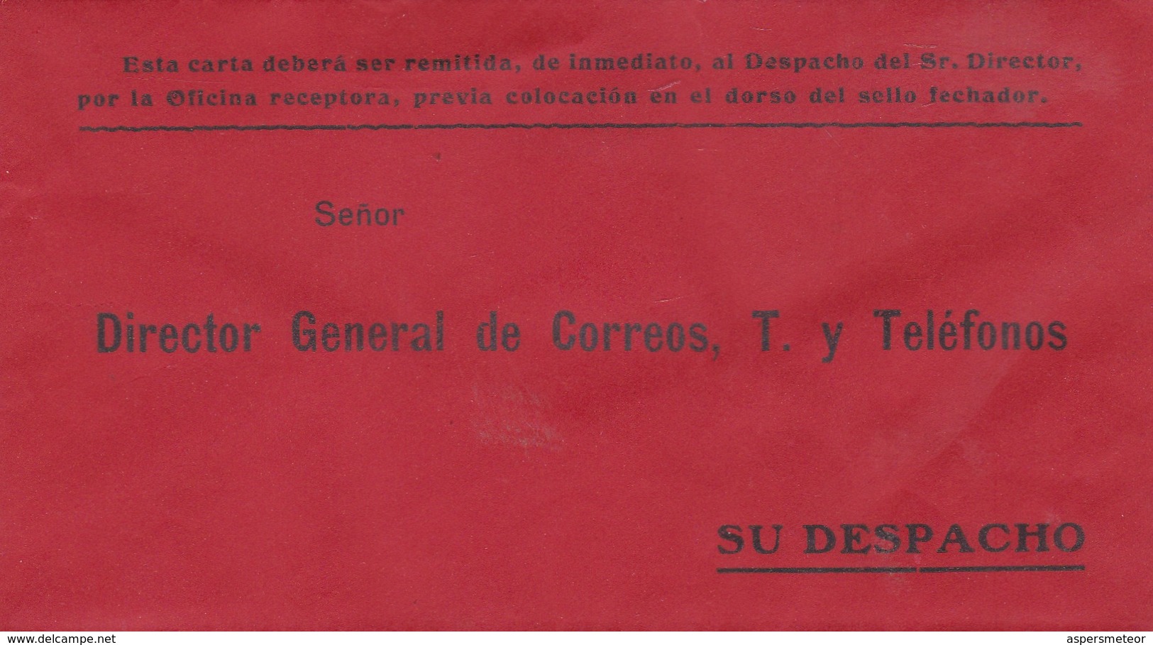 SOBRE ENVELOPE AL DIRECTOR GENERL DE CORREOS  TELEGRAFOS Y TELEFONOS CIRCA 1900 URUGUAY TBE- BLEUP - Uruguay