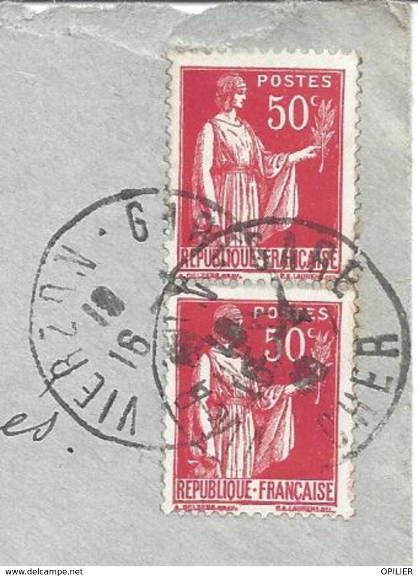 VIERZON GARE CHER Affranchissement Timbres 50c Type Paix Tarif à 1.00F - Handstempel