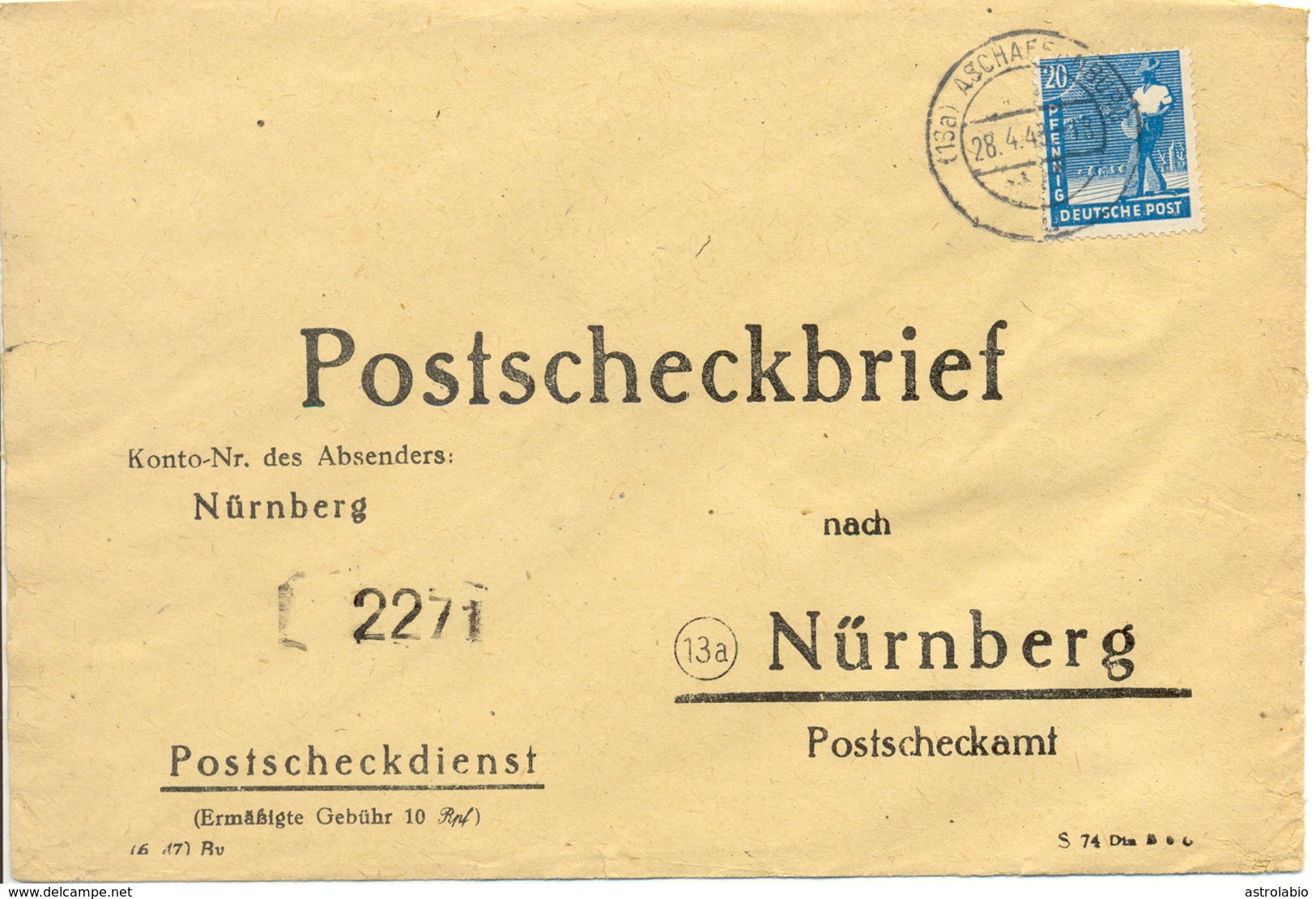 Lettre De Aschafenburg Vers Nürnberg 1948 - Briefe U. Dokumente