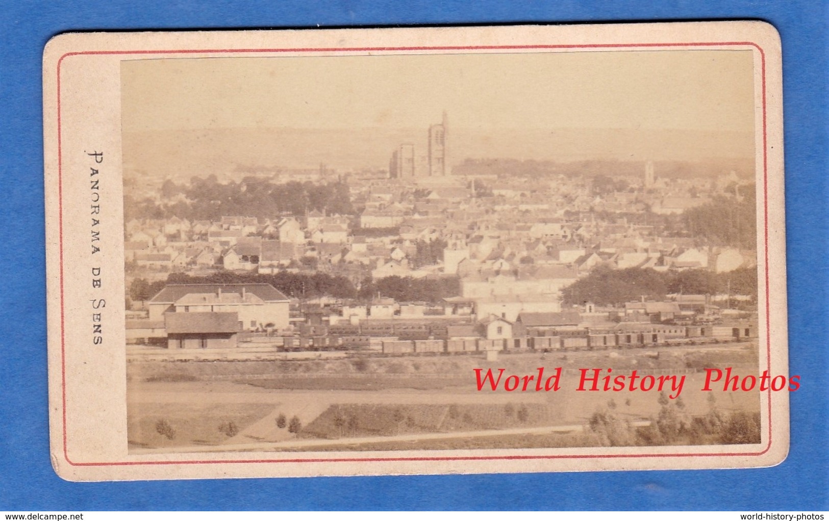 Photo Ancienne CDV - SENS ( Yonne ) - Vue Sur La Gare & Panorama De La Ville - 1888 - Train Chemin De Fer Wagon - Anciennes (Av. 1900)