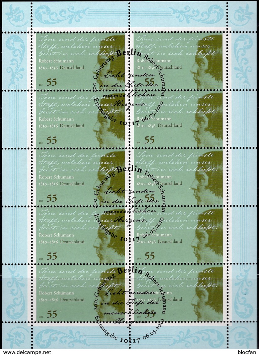 Musiker Schumann 2010 BRD 2797 KB 10€ Lithographie Komponist Hb Bloc Art Ss Music Sheet History Sheetlet Bf Germany - Gebraucht