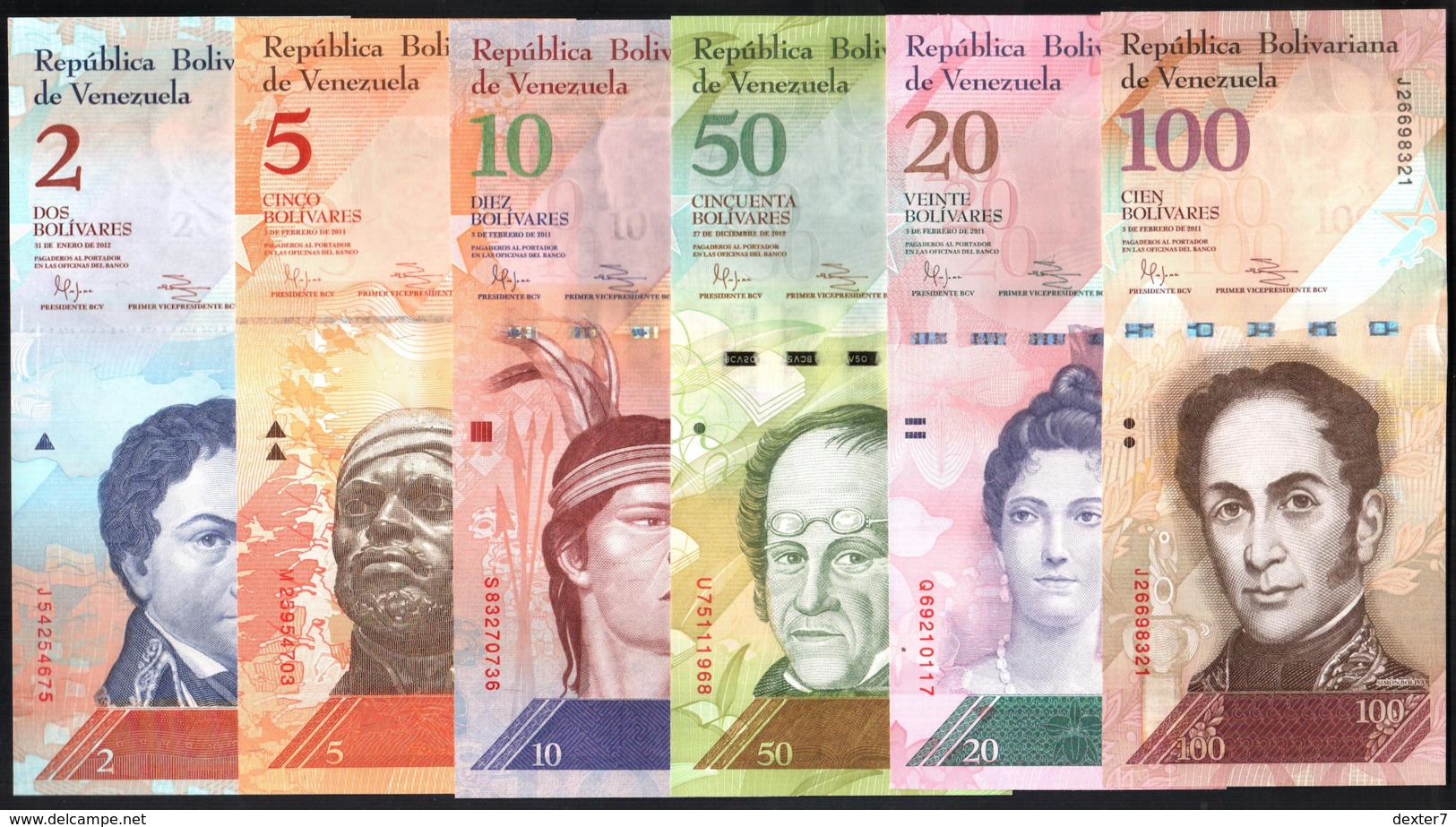 Venezuela 2, 5, 10, 20, 50, 100 UNC FdC 6x Pcs Set 2007 2015 - Venezuela