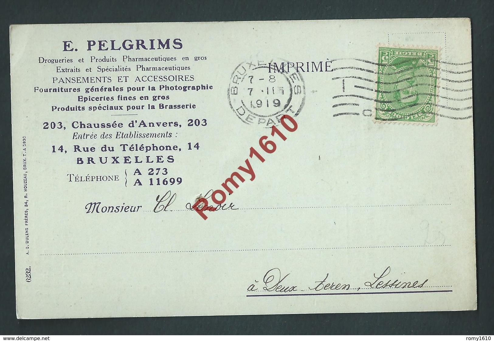 Bruxelles. E. Pelgrims. Droguerie, Produits Pharmaucétiques En Gros, Produits Spéciaux Pour Brasserie.... 2 Scans. - Reclame