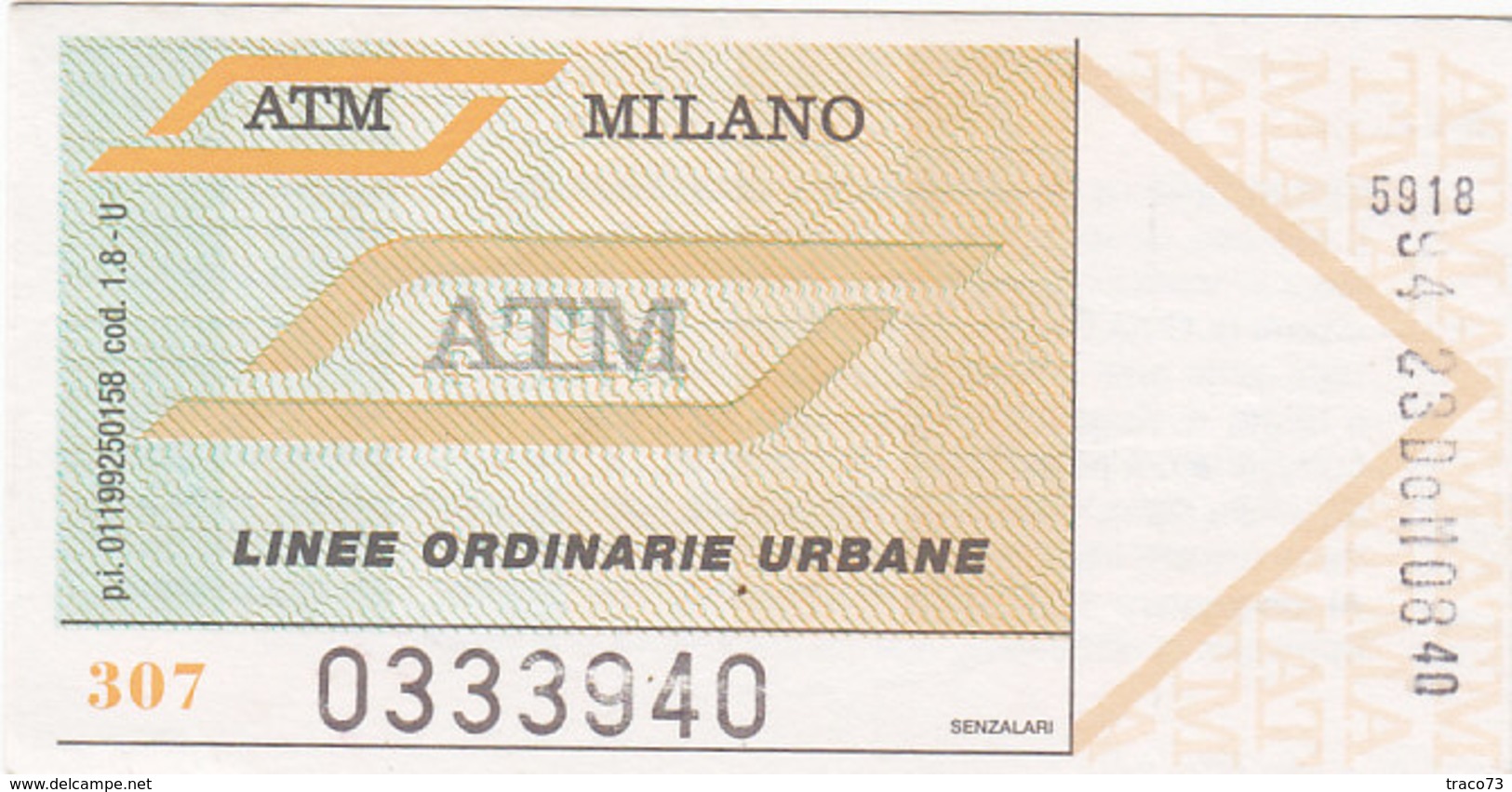 MILANO  /  Biglietto - Linee Ordinarie Urbane  _ A.T.M. - Europe