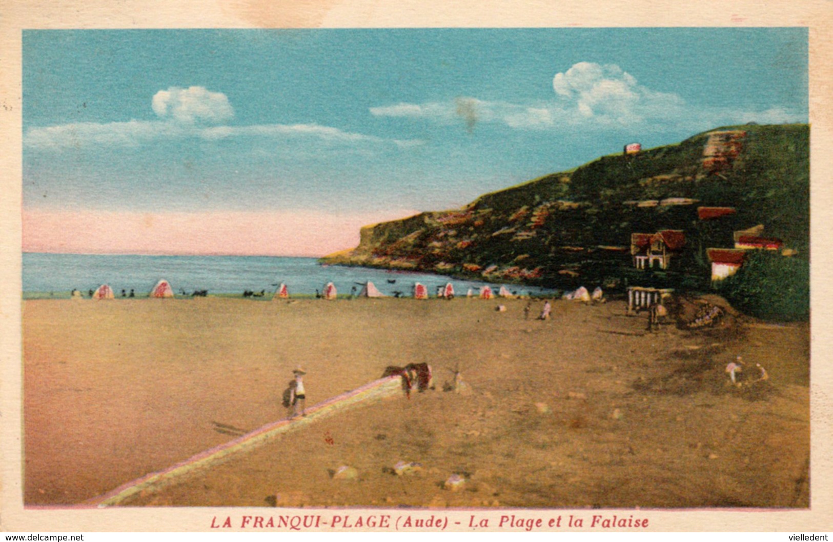 LA FRANQUI-PLAGE (Aude) - La Plage Et La Falaise - Carte Rare - Voyagée En Bon état -  2 Scans - Autres & Non Classés