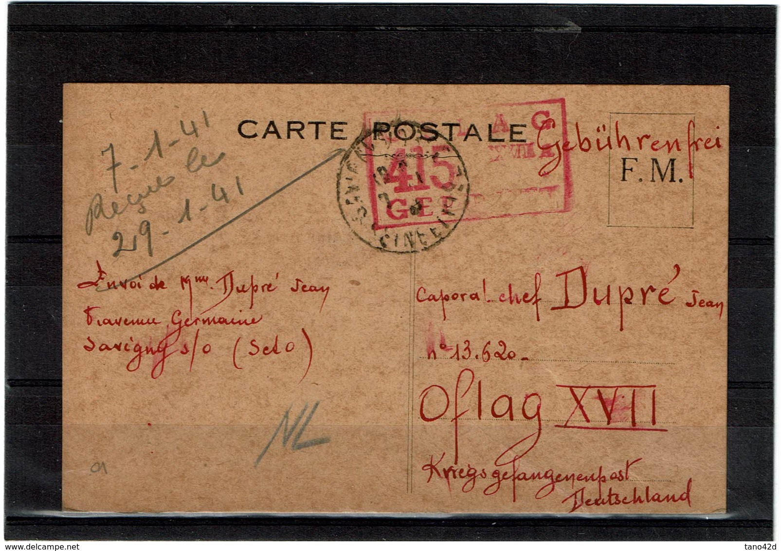 LBR26 - PETITE ARCHIVE DE 2 CARTES ADRESSEES AU OFLAG XVII JANVIER ET MARS 1941 - Guerre Mondiale (Seconde)