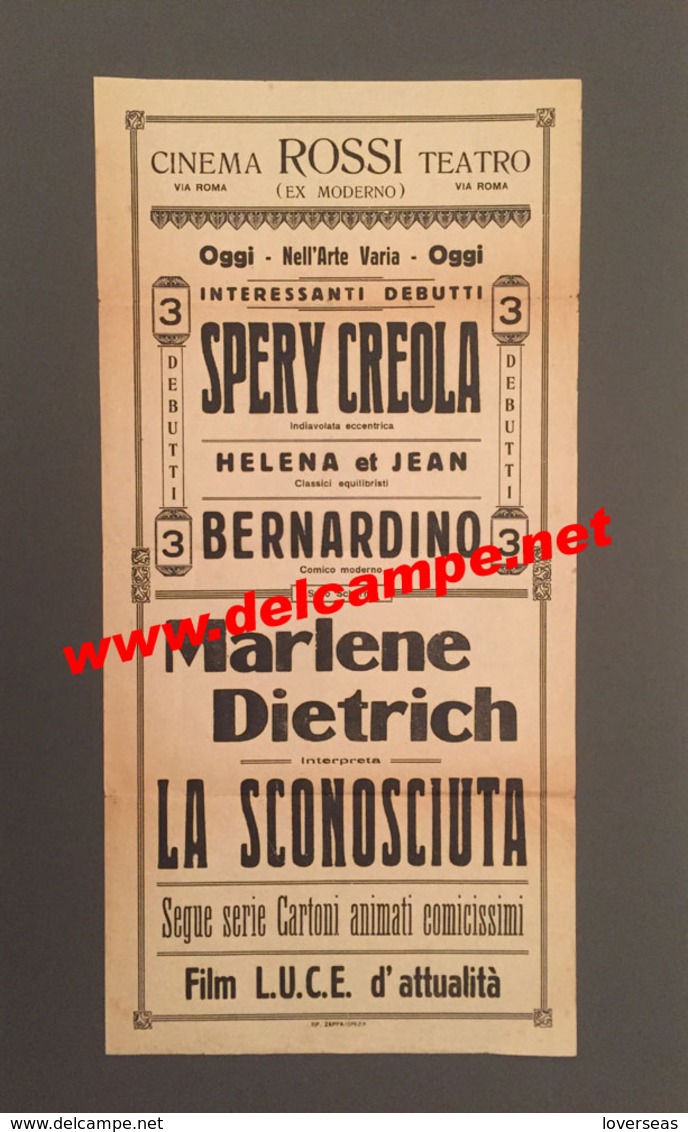 Poster Affiche Locandina ITALY Cinéma Muet German Silent Film Marlene Dietrich La Spezia - Affiches