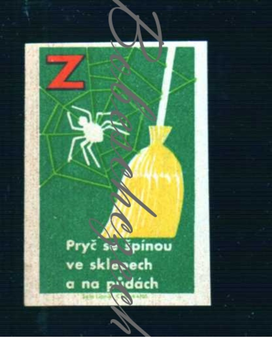 85-67 CZECHOSLOVAKIA 1964 Action Z Communist Era Nationwide Volunteer Work Down The Dirt - Broom Cobweb , Spider Web - Zündholzschachteletiketten