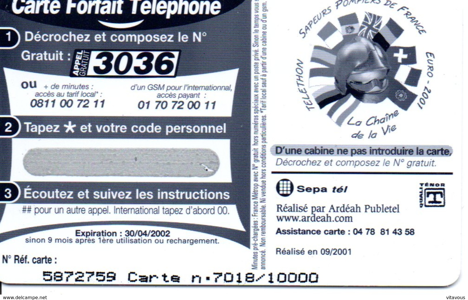 Pompier Fire Brigade Feuerwehr - Carte  Forfait Téléphone Card France  (G 610) - Autres & Non Classés