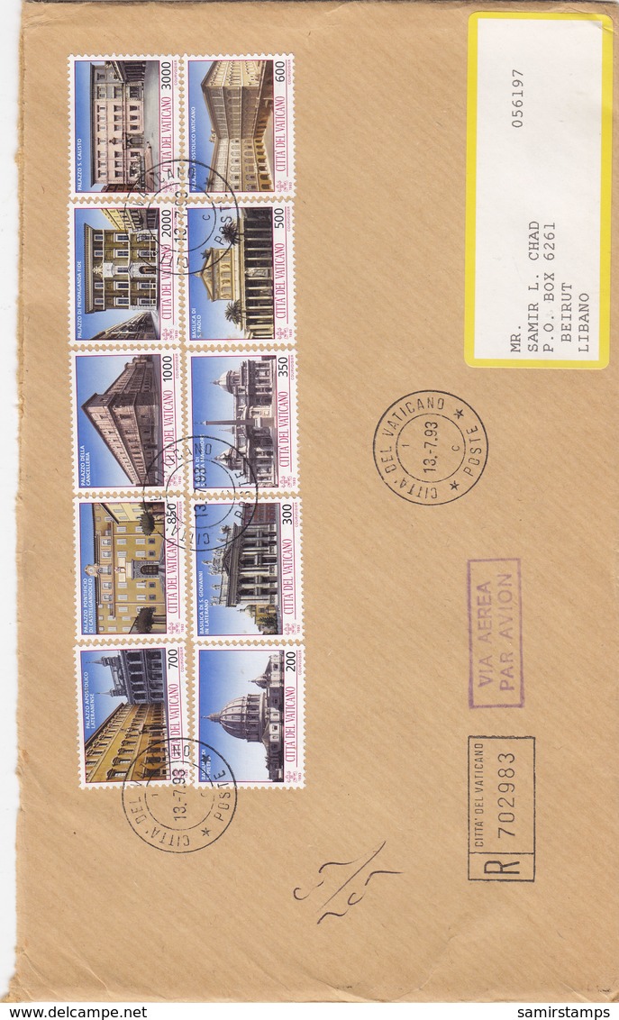 Vatican Com.registr.cover 1993,mfranked Complete Definitive 10 StamposHigh Values-Scarce- Red. Pr. SKRILL PAY ONLY - Covers & Documents